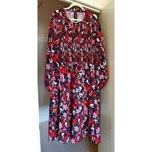 Bloomchic Dress Easter Floral Smocked Front Mock Neck Lantern Sleeve Pocket